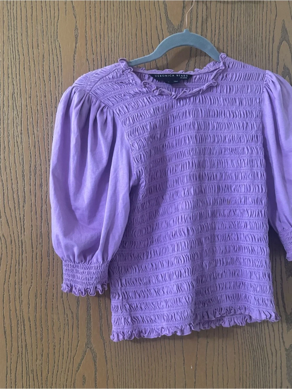 Veronica Beard Langston Smocked Puff Sleeve Top Violet Purple size S NWOT - Picture 3 of 6